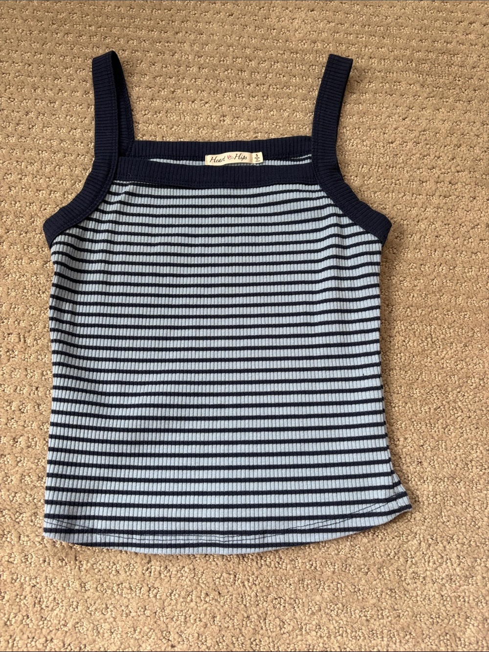 Heart Hips Navy & Light Blue Ribbed Stripe Tank